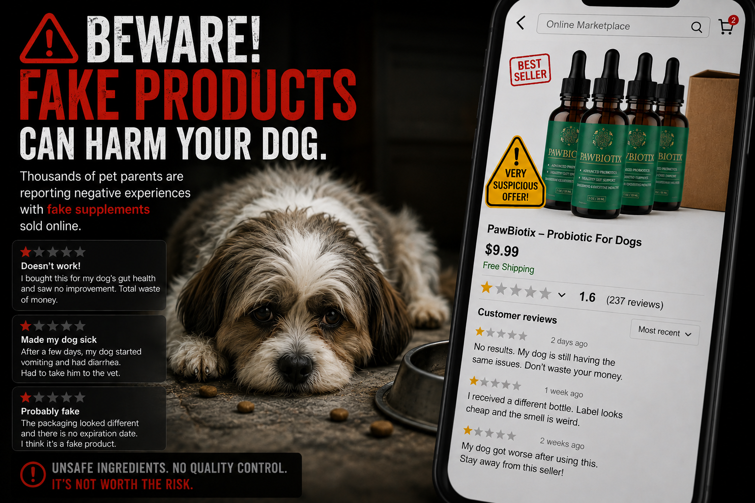 Pawbiotix negative reviews complaints fake marketplace products