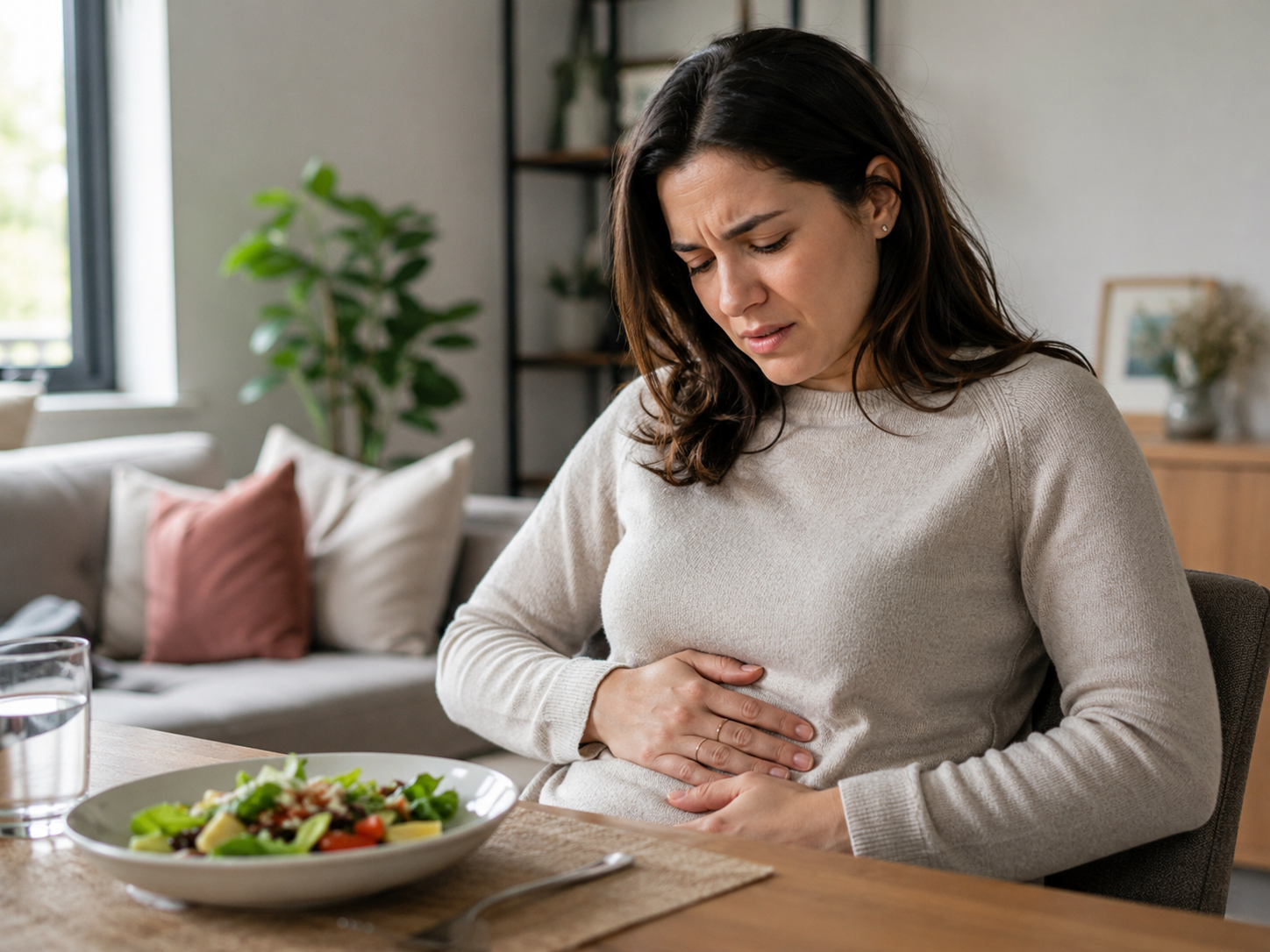 Person experiencing bloating and digestive discomfort
